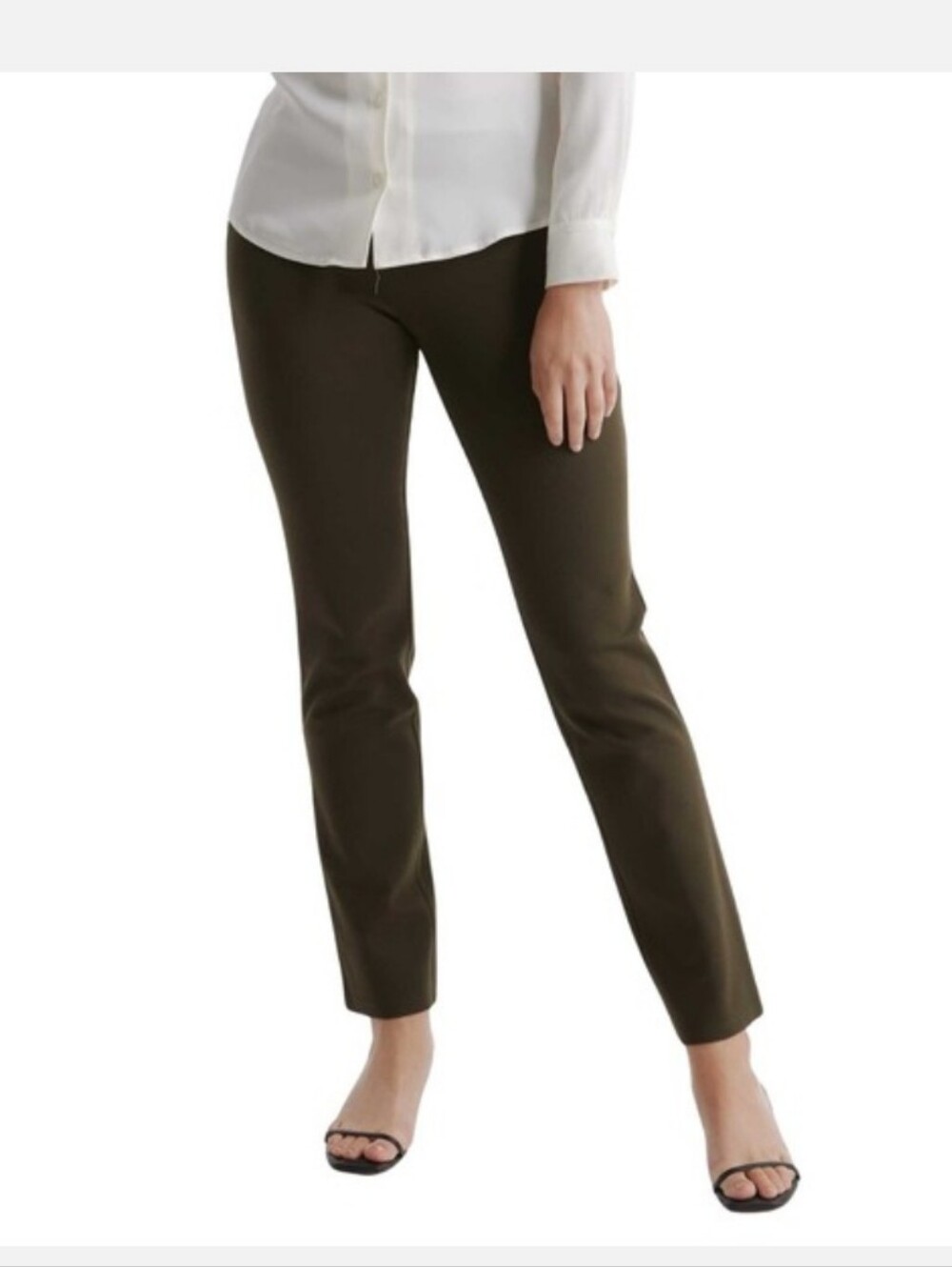 Quince Womens Ultra-Stretch Ponte‎ Straight Leg Pants, Olive Green Medium Petite
